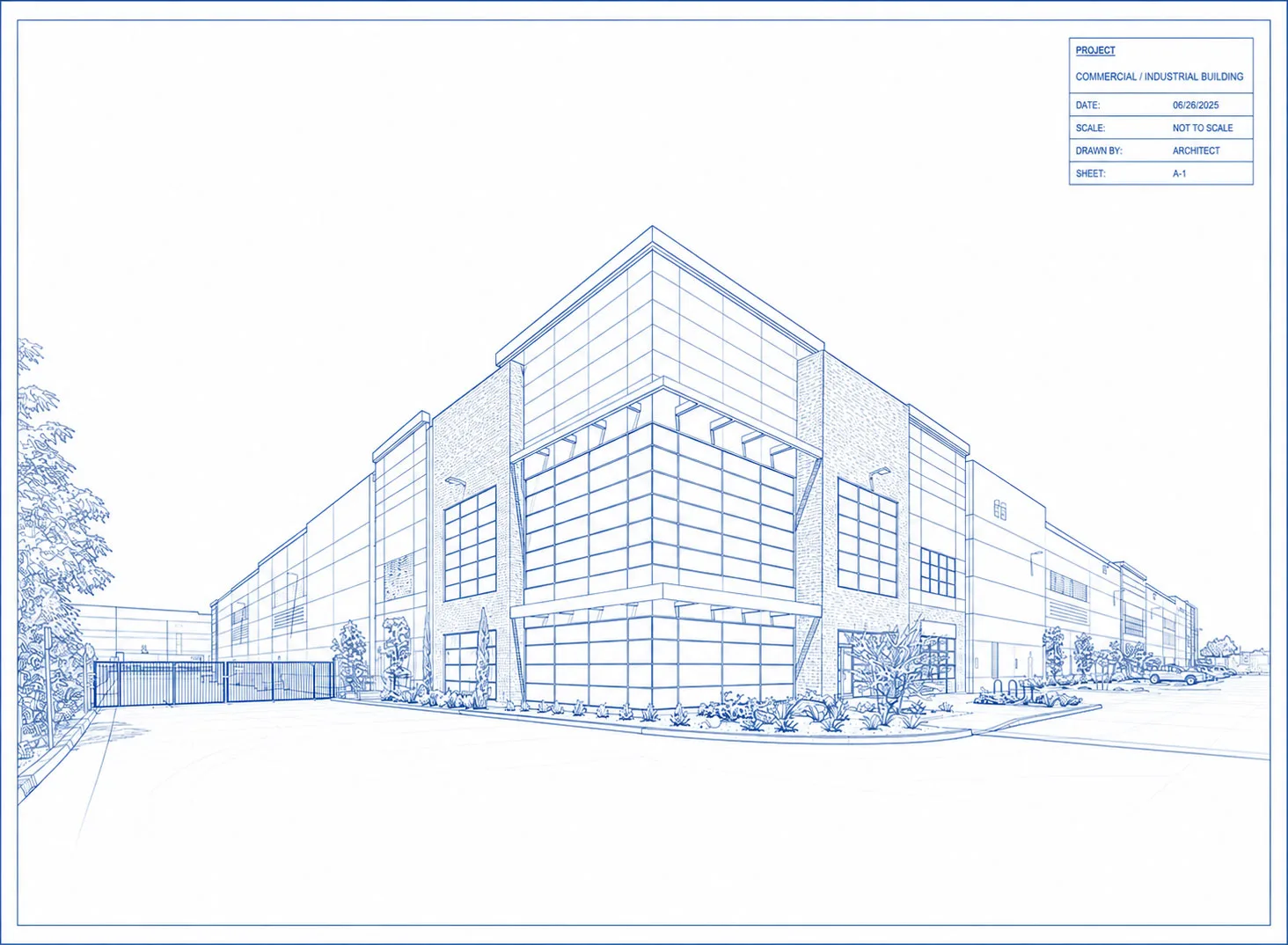 The architect's dimensioned drawing of the same building