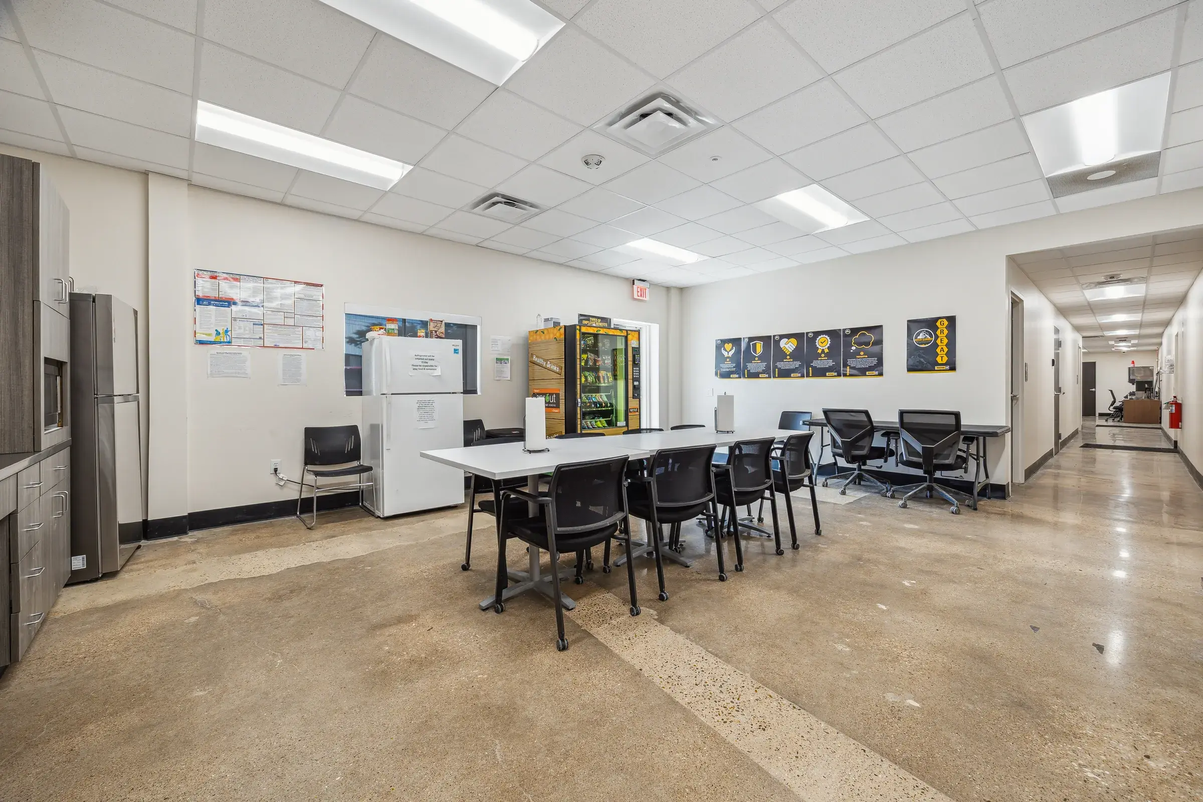 The training room set up with tables and seating for the crews