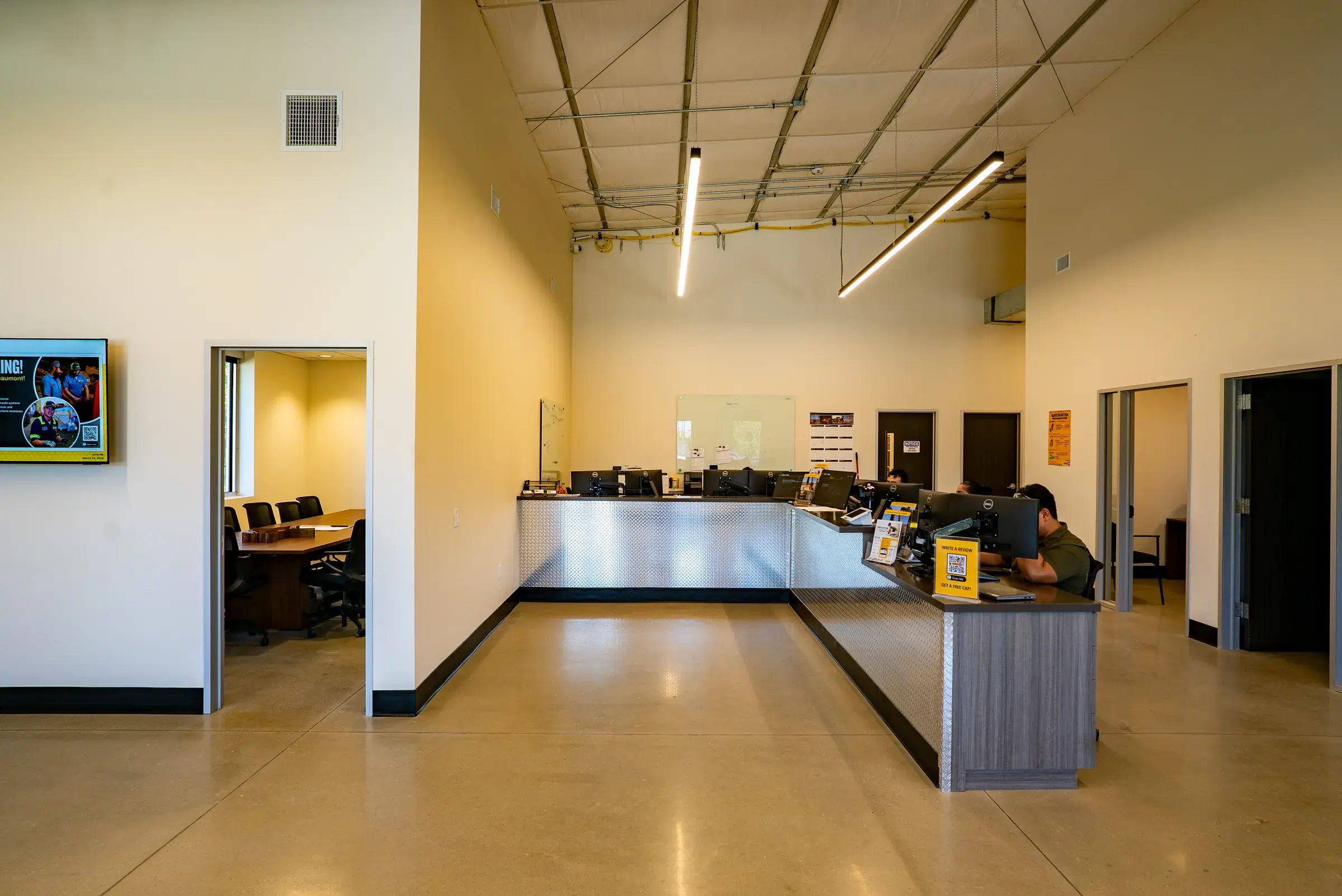 The parts counter and open office area inside the new building